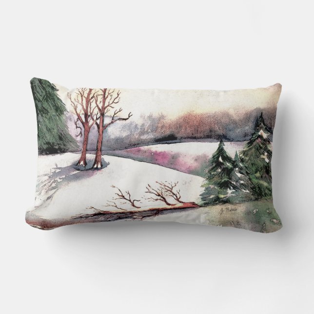 Peaceful Winter Scene Lumbar Pillow (Front)