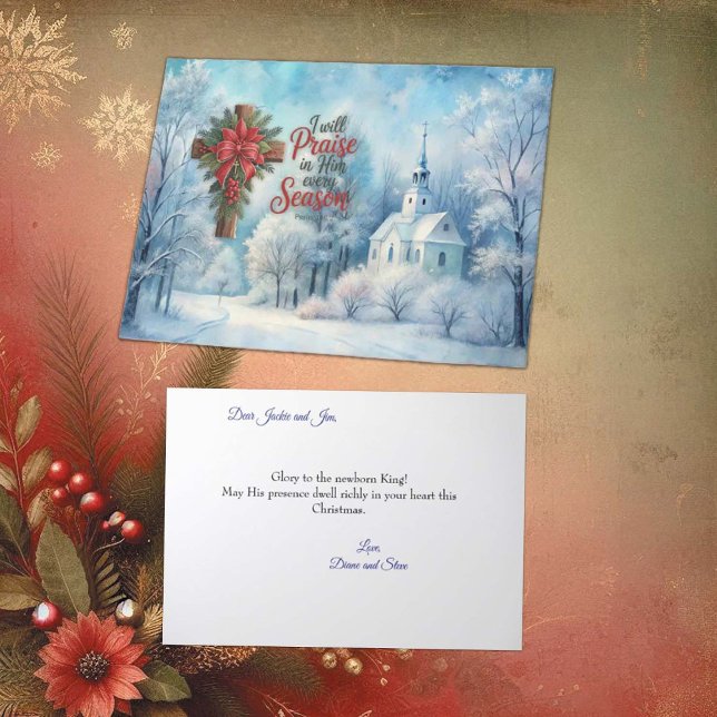 Peaceful Winter Scene Quaint Country Church Holiday Card (Creator Uploaded)