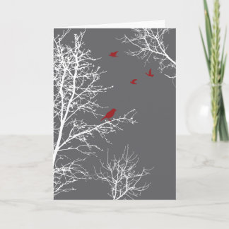 Peaceful Winter Silhouette Trees and Birds Card