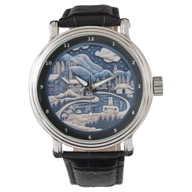 Peaceful Winter Village in Mountains Watch (Front)