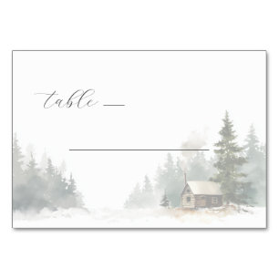 Peaceful Winter Watercolor Cabin Scene Table Number