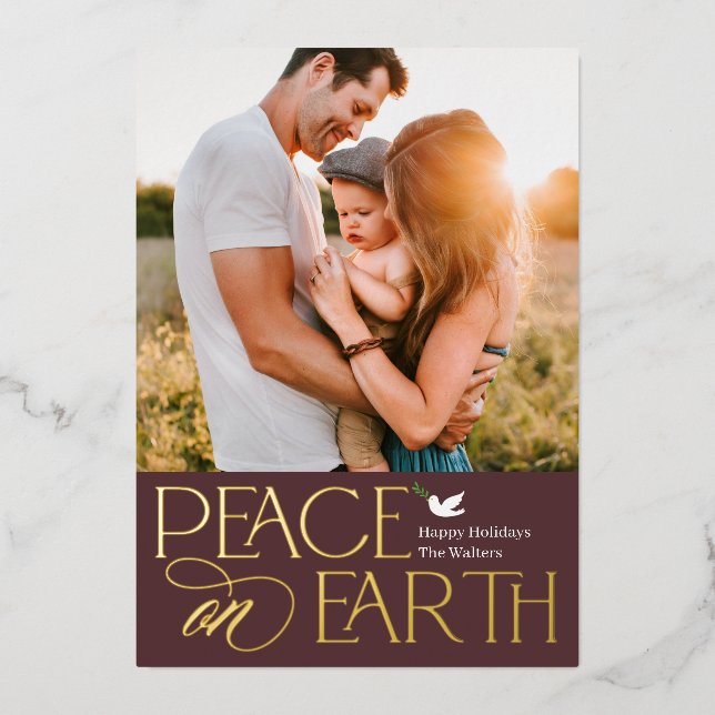 Peaceful Wish Foil Holiday Photo Card (Front)