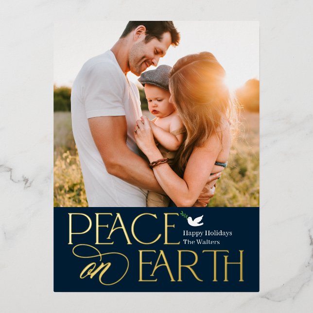 Peaceful Wish Foil Photo Holiday Postcard (Front)