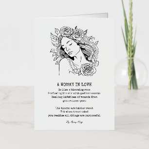 Peaceful woman, black and white rose foil greeting card