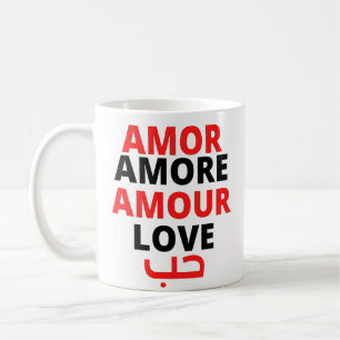 Peaceful world of love: Red and black typography Coffee Mug