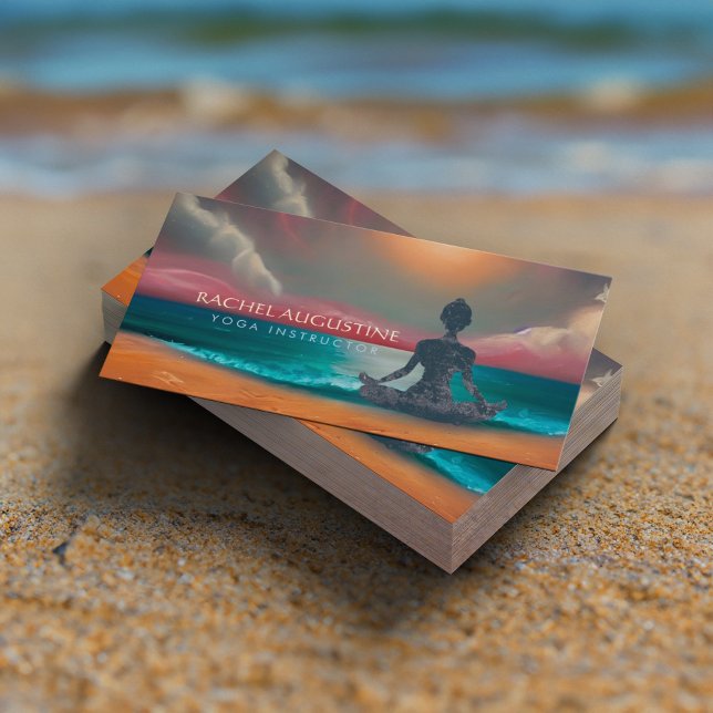 Peaceful Yoga Meditation Moonlight Sky Ocean Beach Business Card (Creator Uploaded)