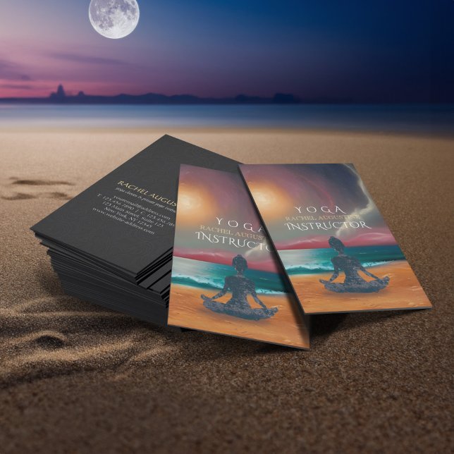 Peaceful Yoga Meditation Moonlight Sky Ocean Beach Business Card (Creator Uploaded)