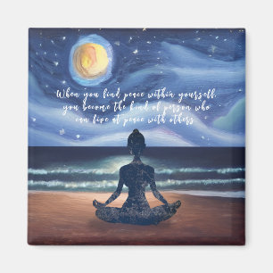 Peaceful Yoga Meditation Moonlight Sky Ocean Beach Magnet