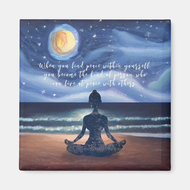 Peaceful Yoga Meditation Moonlight Sky Ocean Beach Magnet (Front)