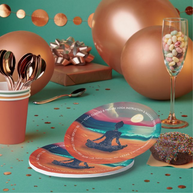 Peaceful Yoga Meditation Moonlight Sky Ocean Beach Paper Plate (Multi)