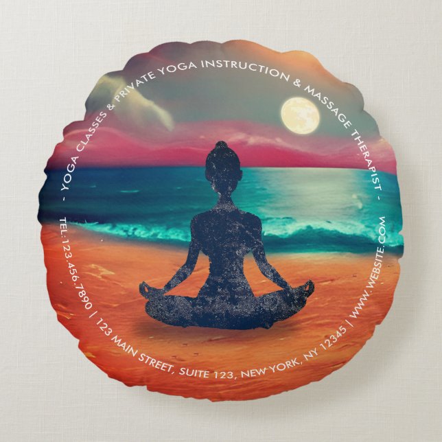 Peaceful Yoga Meditation Moonlight Sky Ocean Beach Round Cushion (Front)