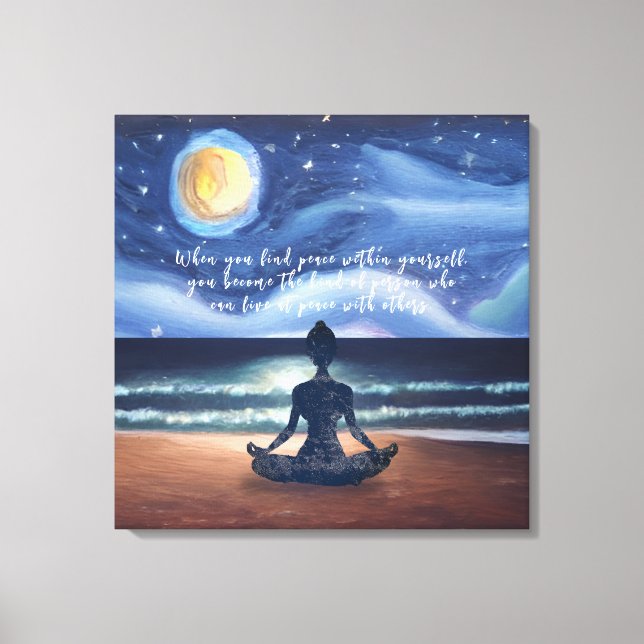 Peaceful Yoga Meditation Moonlight Sky Ocean Quote Canvas Print (Front)