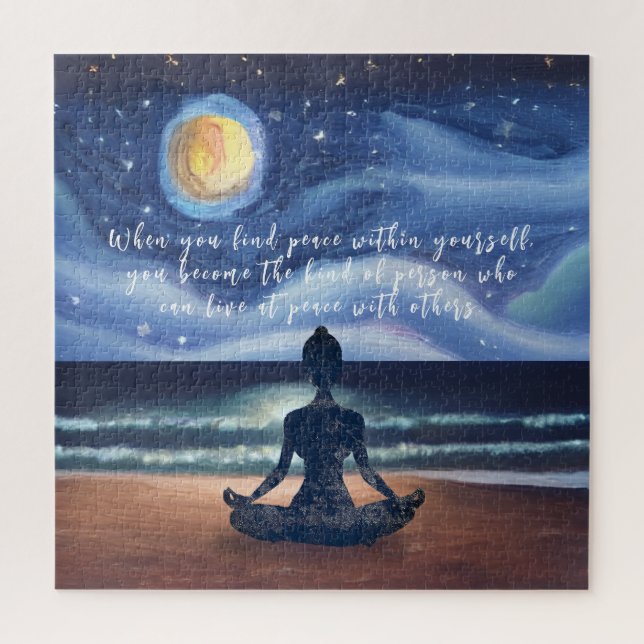 Peaceful Yoga Meditation Moonlight Sky Ocean Quote Jigsaw Puzzle (Vertical)
