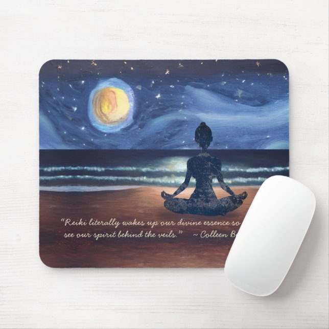 Peaceful Yoga Meditation Moonlight Sky Ocean Quote Mouse Mat (With Mouse)