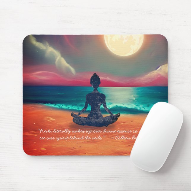 Peaceful Yoga Meditation Moonlight Sky Ocean Quote Mouse Mat (With Mouse)