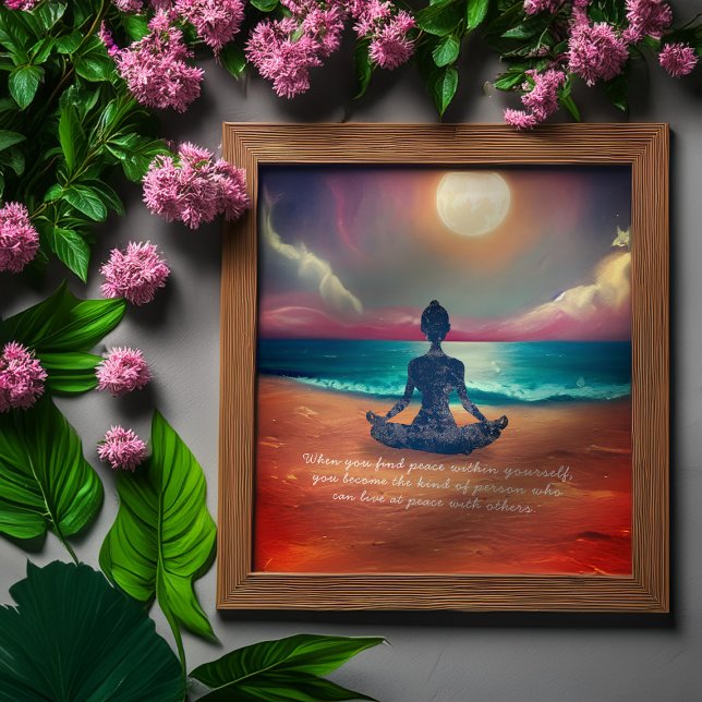 Peaceful Yoga Meditation Moonlight Sky Ocean Quote Poster (Creator Uploaded)
