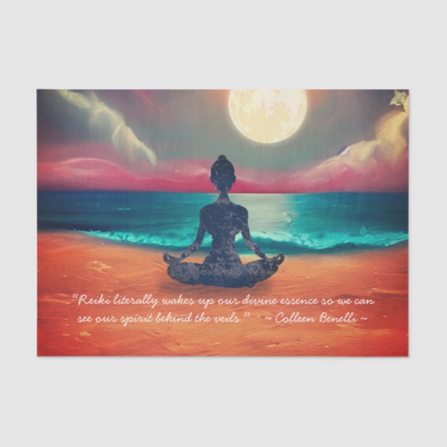 Peaceful Yoga Meditation Moonlight Sky Ocean Quote Tissue Paper (Front)