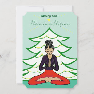 Peaceful Yogi by Christmas Tree Holiday Card