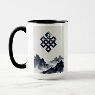 Peaceful Zen Buddhist Endless Knot Misty Mountains Mug