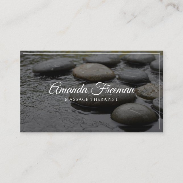 Peaceful Zen Stone Massage Therapy Business Card (Front)