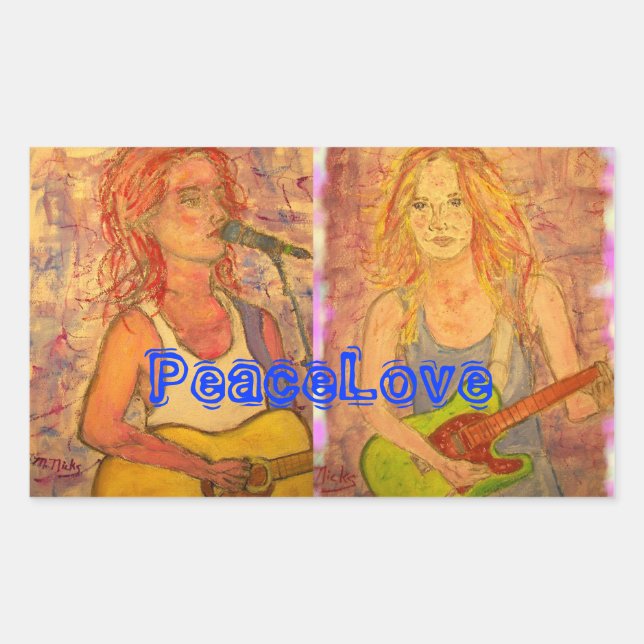 PeaceLove Guitar Girls Rectangular Sticker (Front)