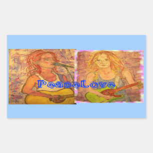 PeaceLove Guitar Girls Rectangular Sticker