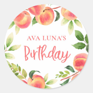 Peach 1st Birthday Party Classic Round Sticker