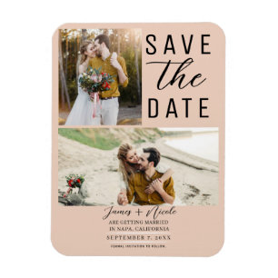 Peach 2 Photos Save the Date Wedding Magnet