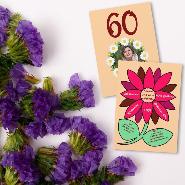 Peach 60th Birthday Simple Red Sunflower Invitation (Creator Uploaded)