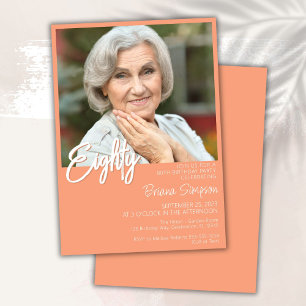 Peach 80th Birthday Photo Invitation