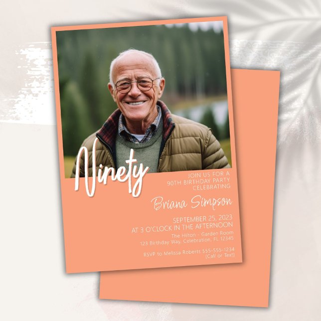 Peach 90th Birthday Photo Invitation (Creator Uploaded)