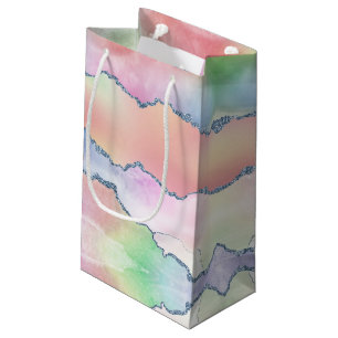 Peach Agate   Pretty Holographic Watercolor Ombre Small Gift Bag