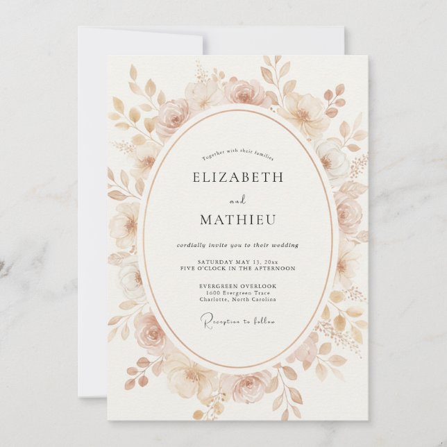 Peach Airy Romantic Wedding Invitation (Front)