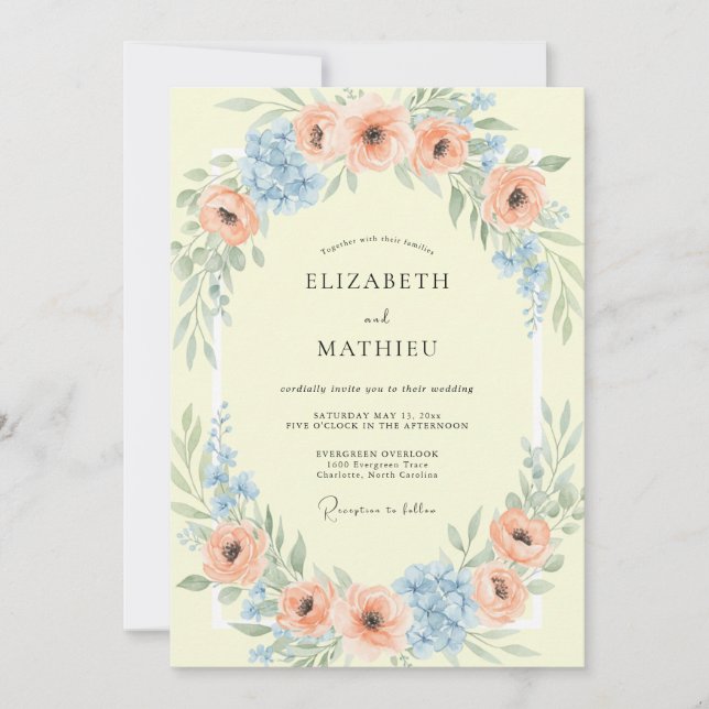 Peach Airy Spring Wedding Invitation (Front)