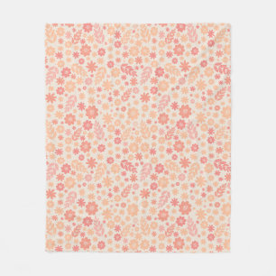 Peach Airy Wildflower Meadow Pattern Fleece Blanket