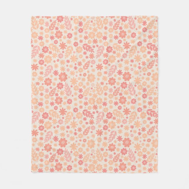 Peach Airy Wildflower Meadow Pattern Fleece Blanket (Front)