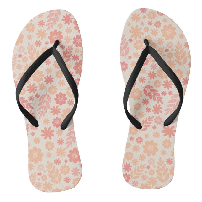 Peach Airy Wildflower Meadow Pattern Flip Flops (Footbed)