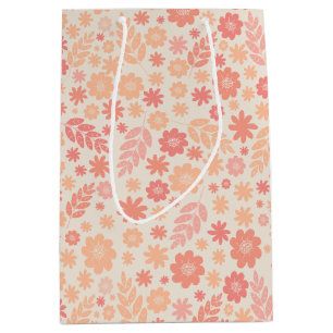 Peach Airy Wildflower Meadow Pattern Medium Gift Bag