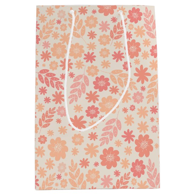 Peach Airy Wildflower Meadow Pattern Medium Gift Bag (Front)