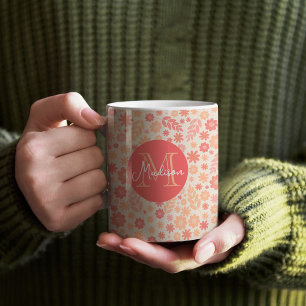 Peach Airy Wildflower Meadow Pattern & Monogram Coffee Mug
