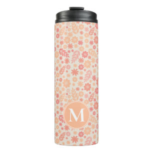 Peach Airy Wildflower Meadow Pattern & Monogram Thermal Tumbler