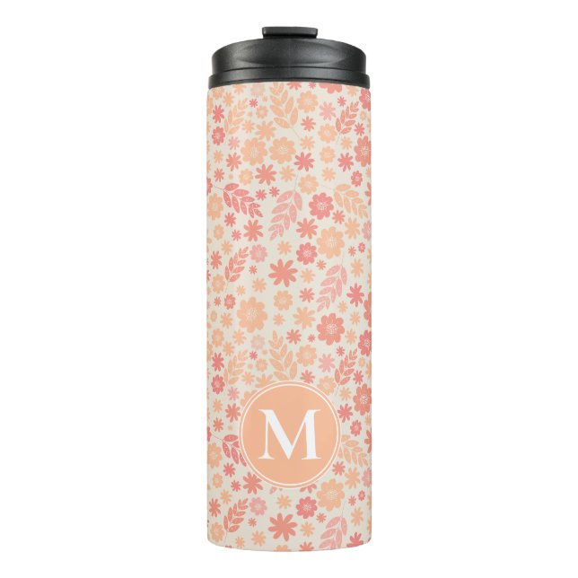 Peach Airy Wildflower Meadow Pattern & Monogram Thermal Tumbler (Front)