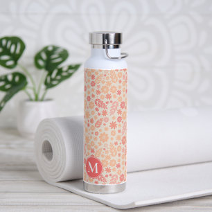 Peach Airy Wildflower Meadow Pattern & Monogram Water Bottle