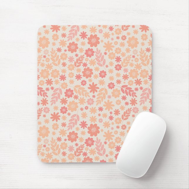Peach Airy Wildflower Meadow Pattern Mouse Mat (With Mouse)
