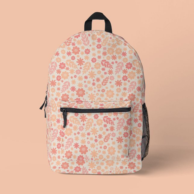 Peach Airy Wildflower Meadow Pattern Printed Backpack (Peach Airy Wildflower Meadow Pattern)