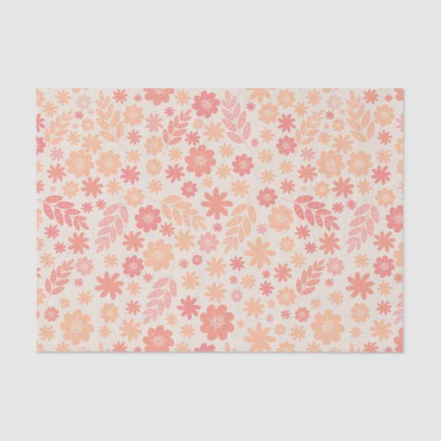 Peach Airy Wildflower Meadow Pattern Tissue Paper (Front)
