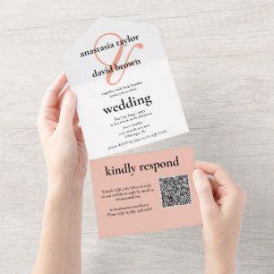 Peach Ampersand QR Code All In One Invitation