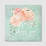 Peach and Aqua Inspirational Quote Magnet<br><div class="desc">An inspirational quote "Today Choose Joy" written in a contemporary brush script type face over a floral arrangement of peach and pink roses with trailing greenery. The   aqua background in this design has a distressed aged look to add texture and interest.</div>