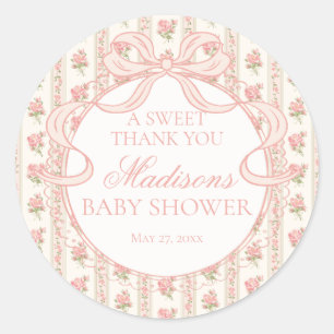Peach and Beige Fancy Floral Baby Shower Circle Classic Round Sticker