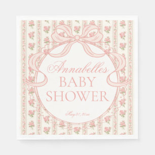 Peach and Beige Fancy Floral Baby Shower Dessert Napkin